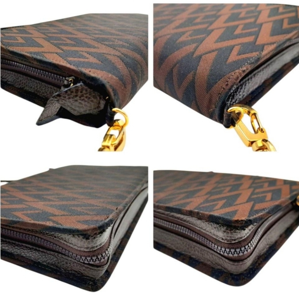 Valentino Garavani Brown Black V Monogram Crossbody Clutch WOC Gold Hardware - Picture 9 of 11